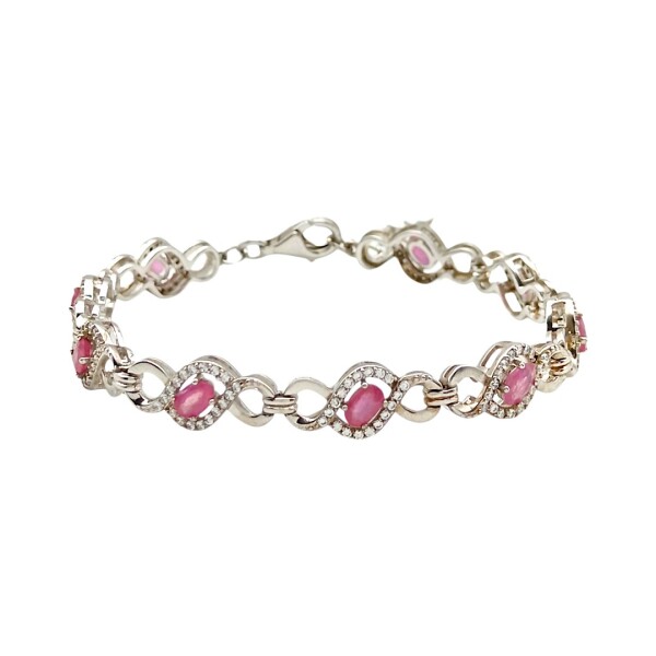 Pulsera Cruzada-Plata 925-Piedra Rubí y zirconia-PU3480 conpiedra