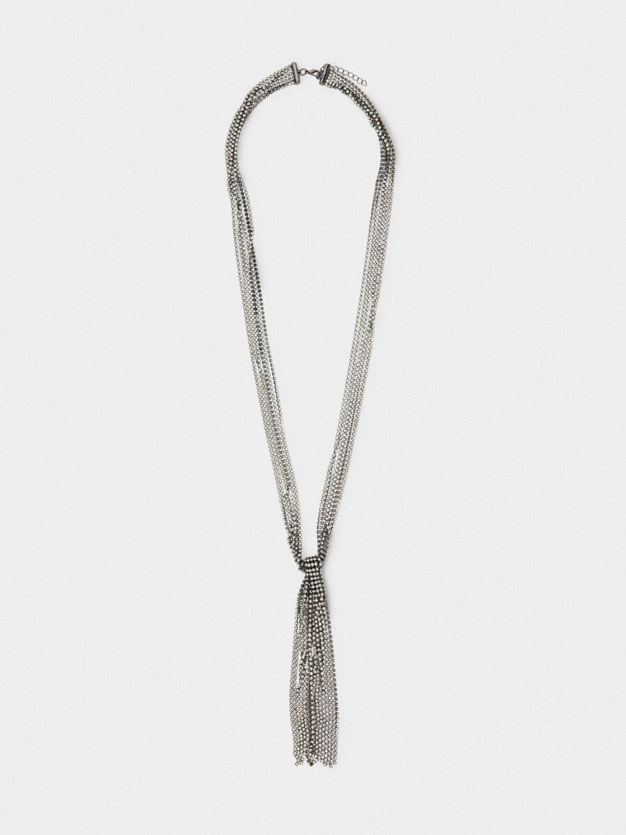 Collar Múltiple Con Cristales plateado