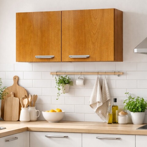 Mueble Aéreo de Cocina 2 Puertas Color Cerejeira | Estante Interno y Acabado Brillante UV Mueble Aéreo de Cocina 2 Puertas Color Cerejeira | Estante Interno y Acabado Brillante UV