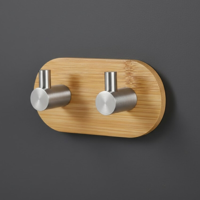 Perchero De Pared Colgante Adhesivo 2 Ganchos Madera Y Metal MADERA