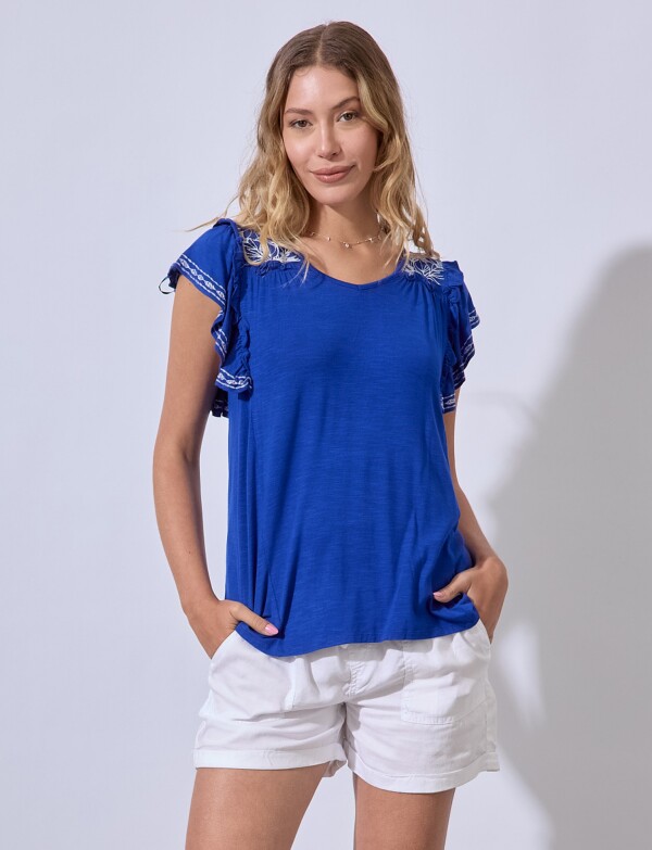 Blusa Bordada AZUL/BLANCO