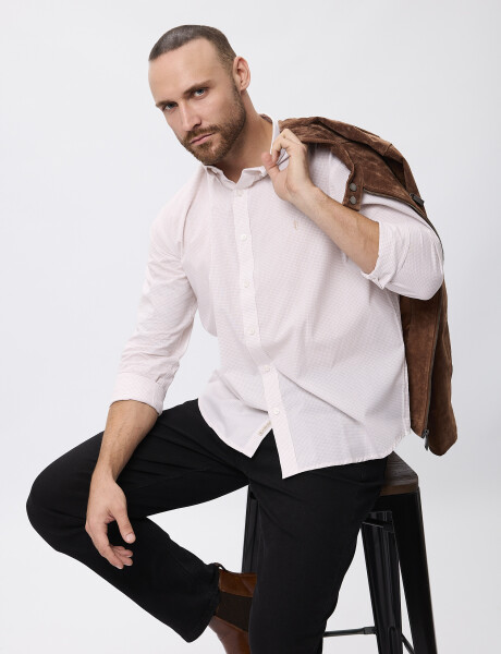 Camisa m/l microcuadros beige