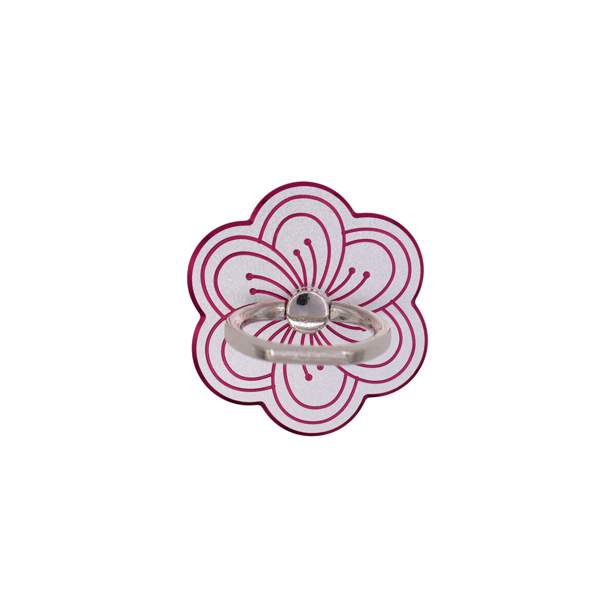 Anillo soporte para celular diseño flor metalizada plateado 