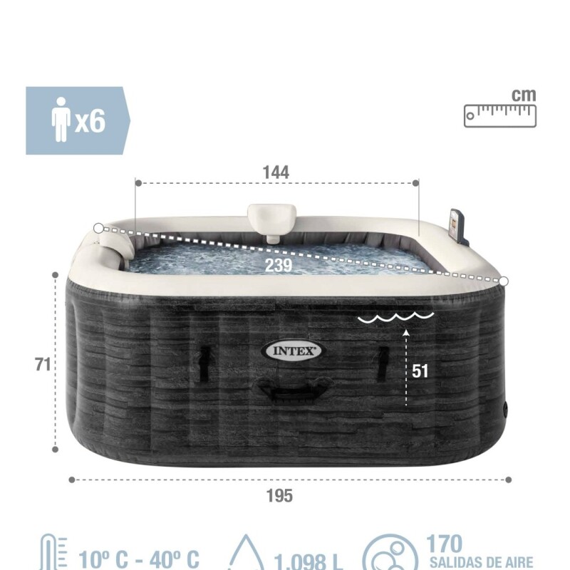 INTEX PURESPA GREYSTONE SQUARE CAPACIDAD 6 PERSONAS Intex Purespa Greystone Square Capacidad 6 Personas