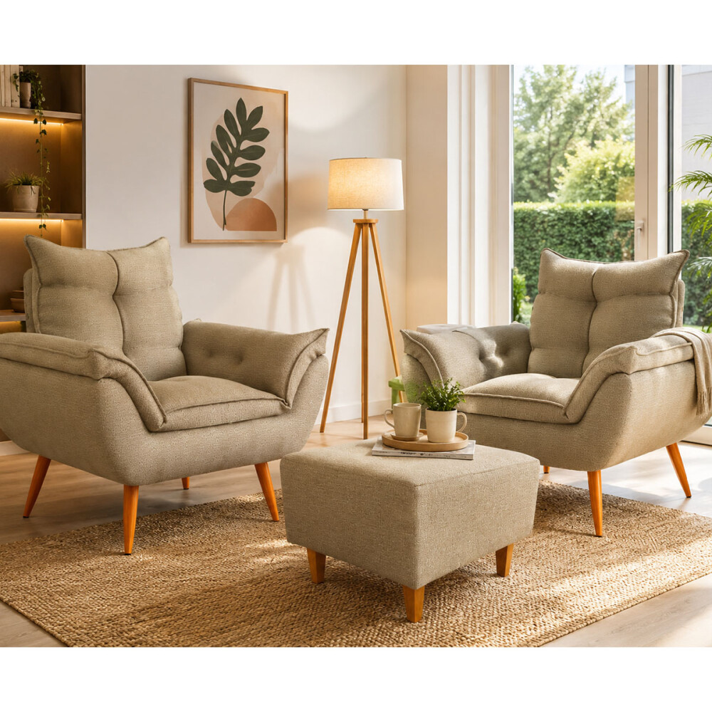 Set de 2 sillones Incluye 1 Apoyapiés Promo Beige