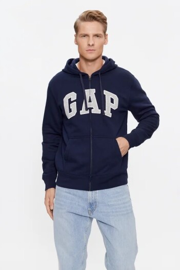 Buzo Canguro Con Cierre Logo Gap Hombre Tapestry Navy V2