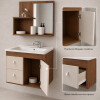 Mueble Baño Luna + Bacha + Espejo Premium 15mm Blanco Nogal Mueble Baño Luna + Bacha + Espejo Premium 15mm Blanco Nogal