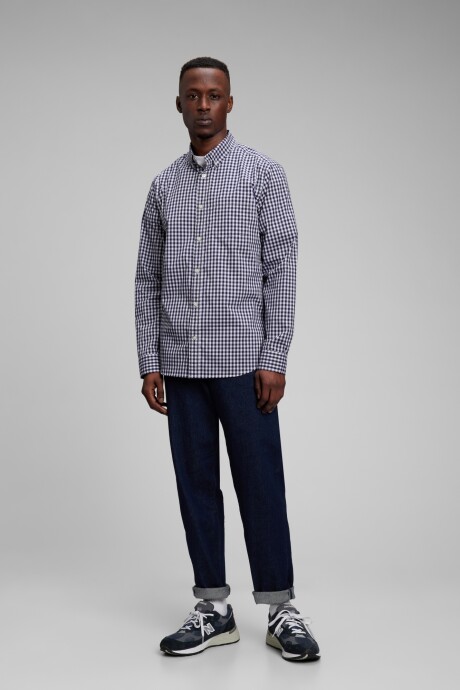 Camisa Poplin Standard Hombre Navy Gingham