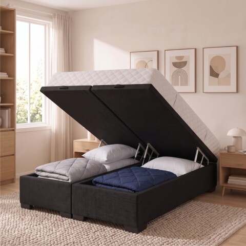 Base Box Baul para Sommier Colchon - Estructura Madera Maciza - Negro 138 x 188 x 35 cm Doble