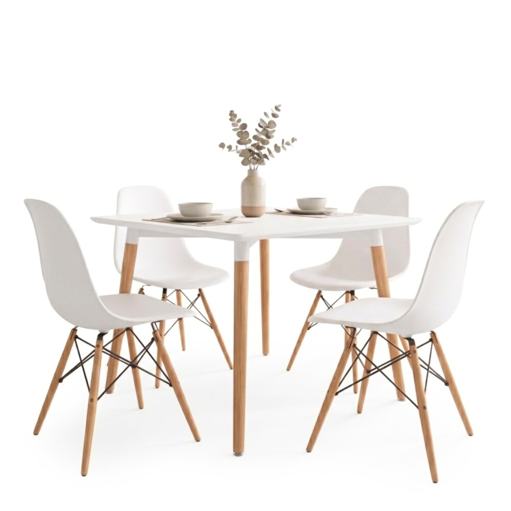 Juego de Comedor 4 Sillas Eames 80 Blanco