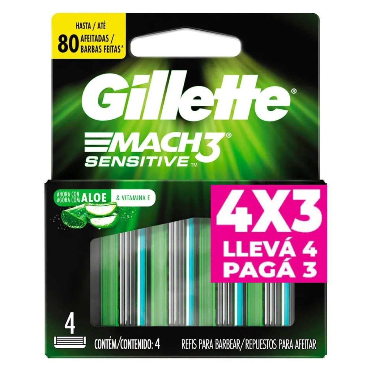 Gillette Mach 3 Repuesto Sensitive Lleve 4 Pague 3 