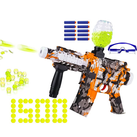 Pistola Automática Doble 10 Dardos + 1500 Balines Gel Naranja/Blanco