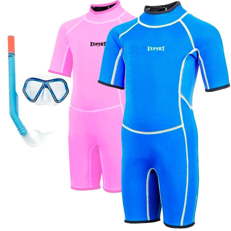 Traje Neopreno Niño Natación Surf+ Set Snorkel+ Patas Rosa