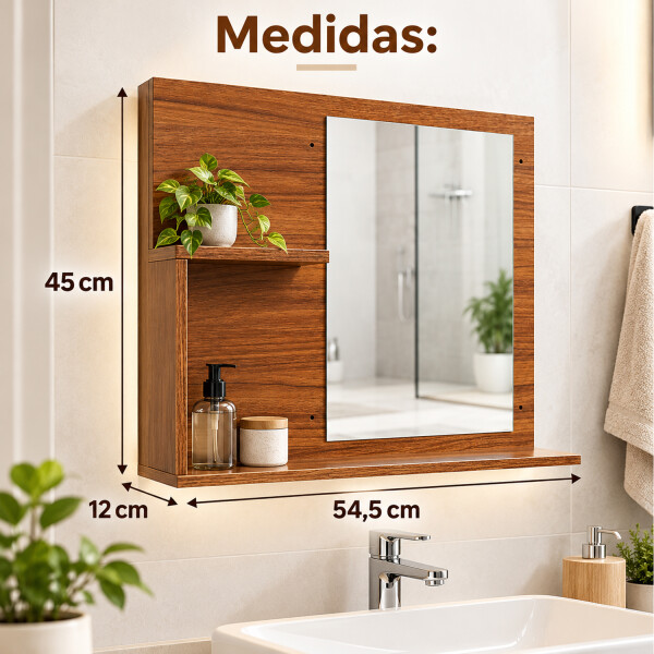 Espejo Botiquín Con Estantes 55 X 45 Cm Movi Esh0071 ESPEJO BOTIQUIN MOVI MARRON ESH0071