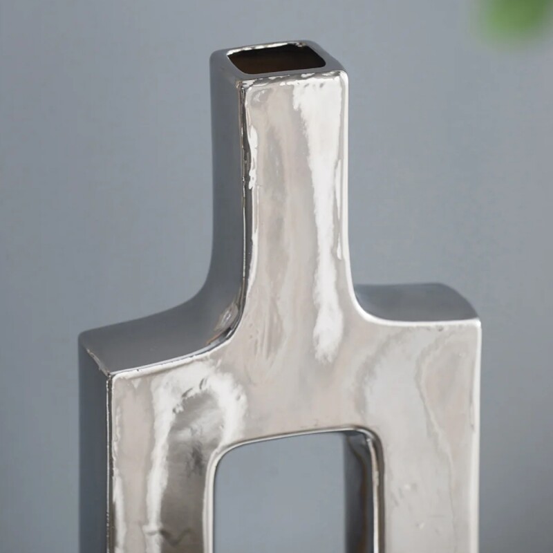 FLORERO CUADRADO ALTO 19x5x41CM CERAMICA PLATA FLORERO CUADRADO ALTO 19x5x41CM CERAMICA PLATA