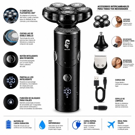 Afeitadora Corta Pelo Barba Multifunción 4en1 KEMEI KM-2193 Negro