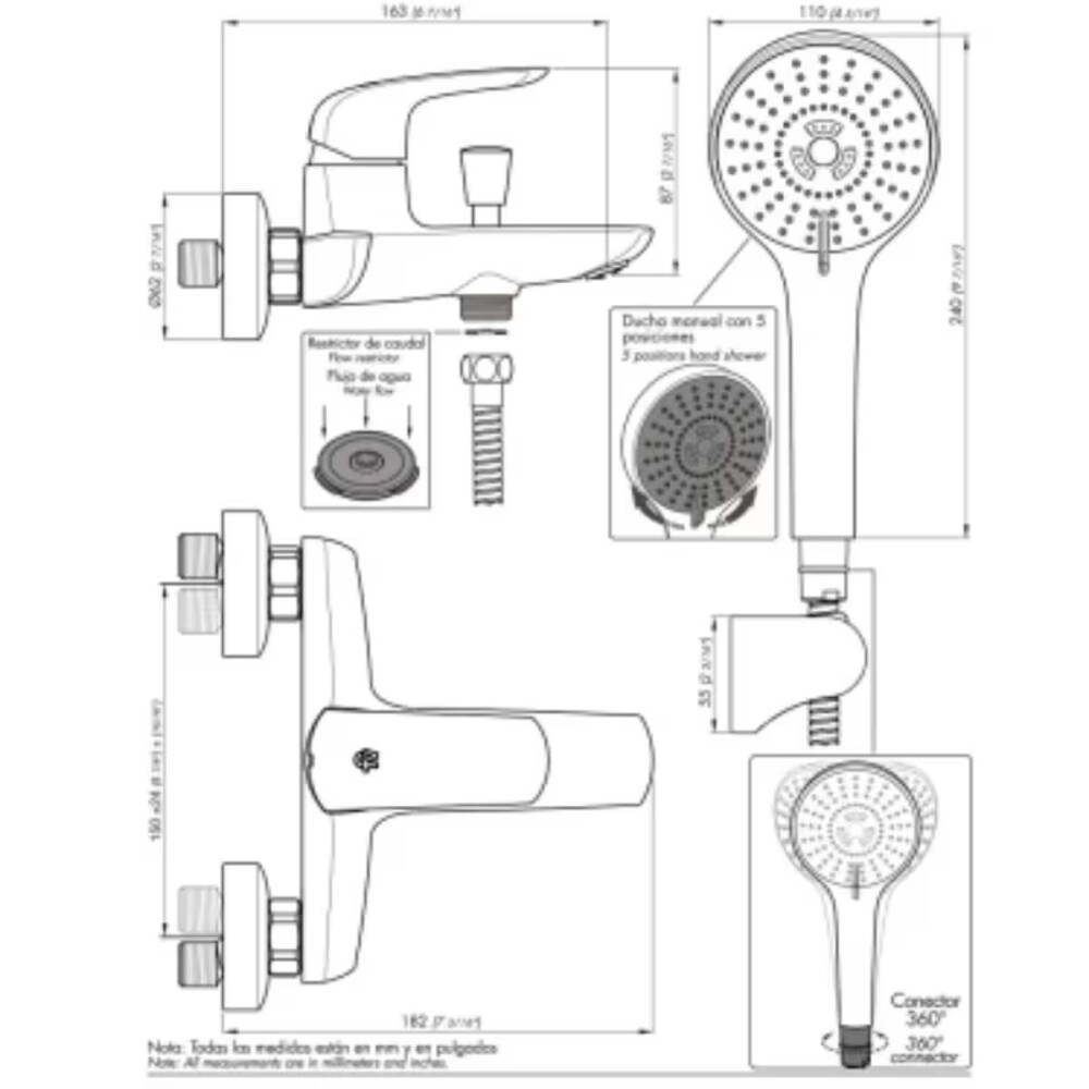Grifería de ducha Monocomando exterior con transferencia Epuyen negro mate Grifería De Ducha Monocomando Exterior Con Transferencia Epuyen Negro Mate