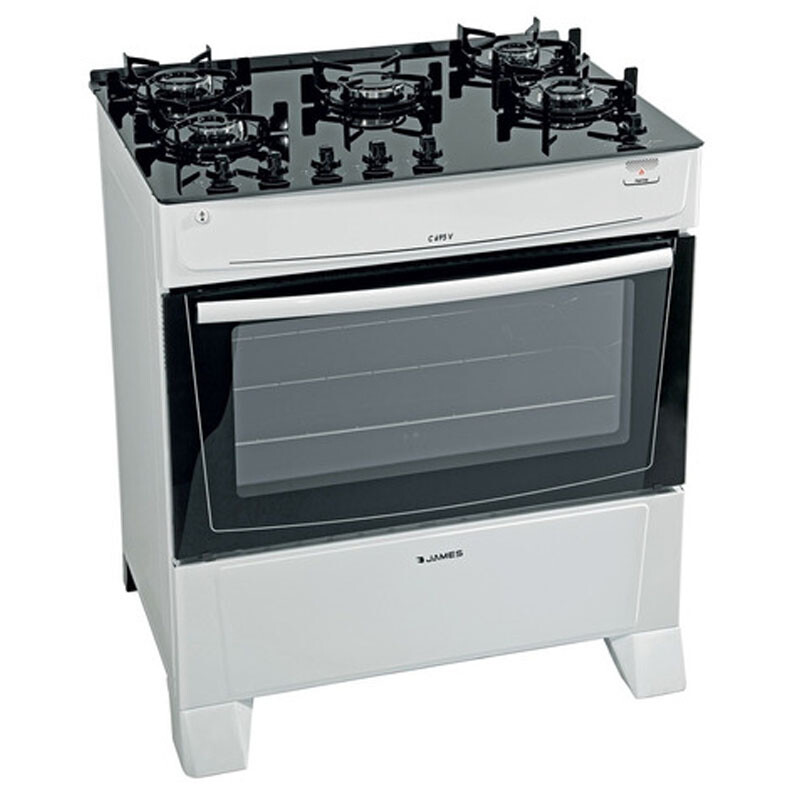 COCINA JAMES A GAS BLANCA CON MESADA DE VIDRIO NEGRO C 695 V COCINA JAMES A GAS BLANCA CON MESADA DE VIDRIO NEGRO C 695 V