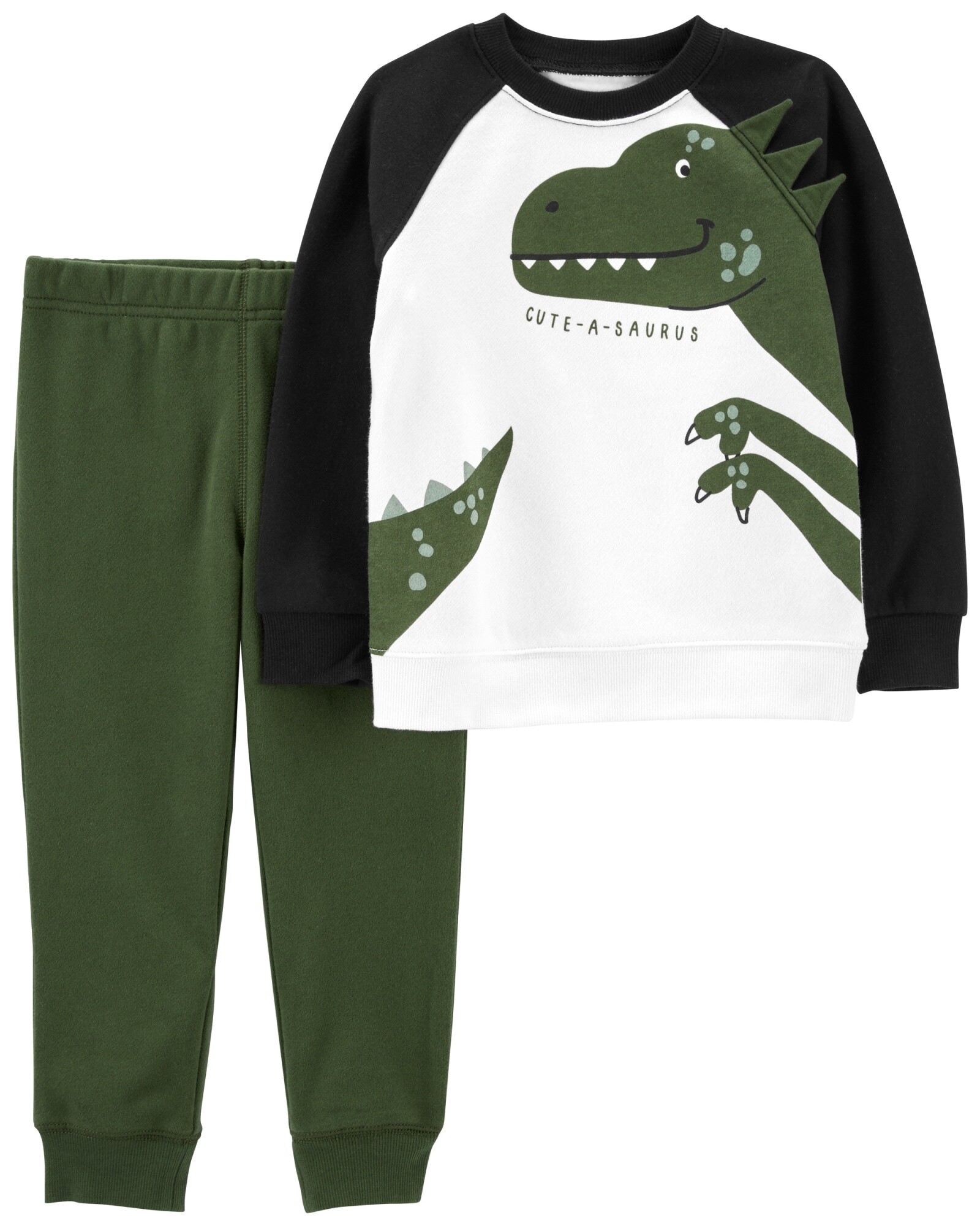 Set dos piezas pantalón y remera de algodón con felpa estampa dinosaurio Sin color
