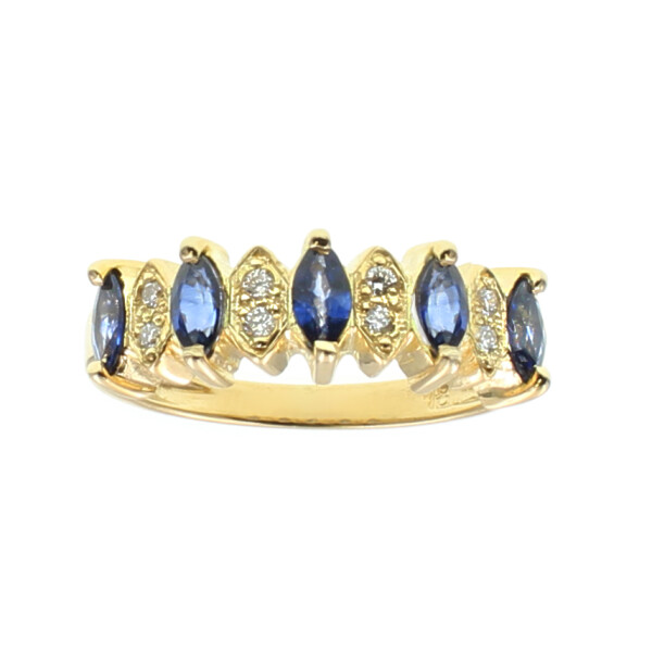 Anillo Marquise en Oro Amarillo 18k con Brillantes y Zafiros Azules Anillo Marquise en Oro Amarillo 18k con Brillantes y Zafiros Azules