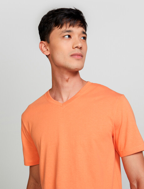 CAMISETA BÁSICA UNISSEX DE ALGODÓN ESCOTE V NARANJA
