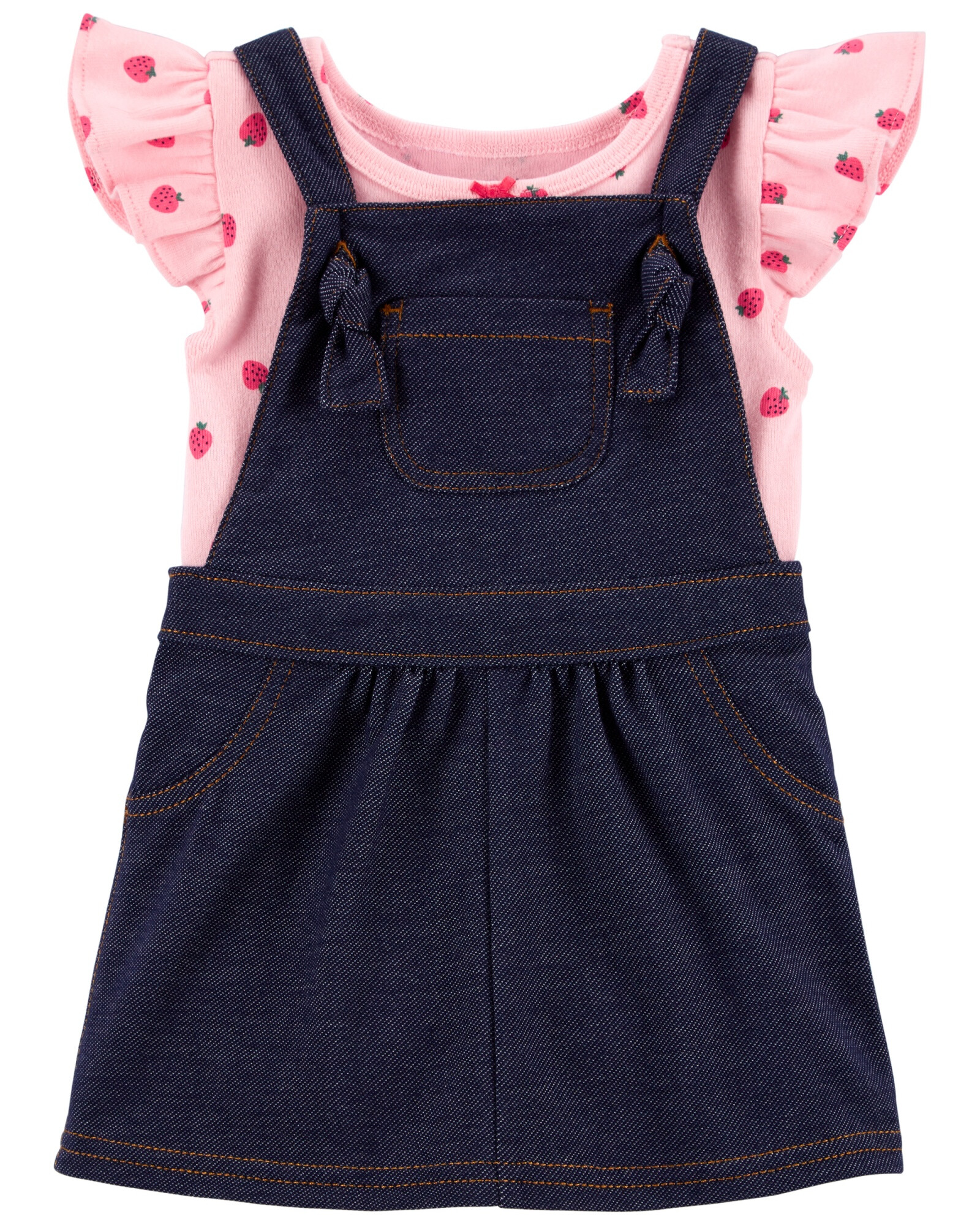 Set de Dos Piezas Algodón de Vestido con Remera Manga Corta de Frutillas 0