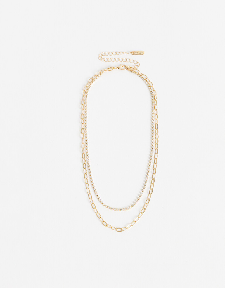 Collares Cortos Collar Multicadena Con Strass - Dorado