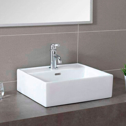 Bacha De Loza Blanca Rectangular De Apoyo 40X42X15,5 000