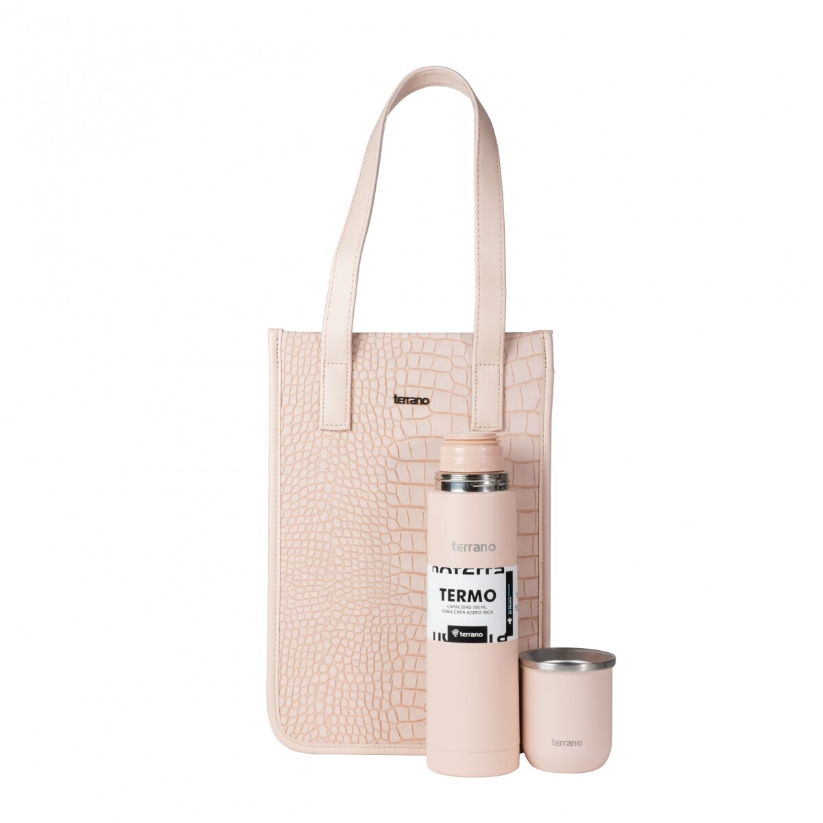 Kit Completo - Termo Bala 750ML+ Mate Sicilia + Matera Bolsito Croco - Rosado 