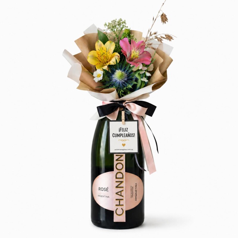 Premium Bouquet Chandon y Arreglo de flores cumpleaños Premium Bouquet Chandon y Arreglo de flores cumpleaños