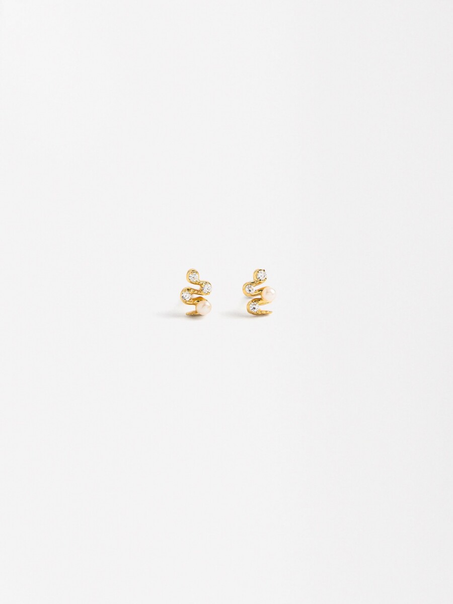 Pendientes Serpiente Con Perlas Y Circonitas - Plata De Ley 925 dorado