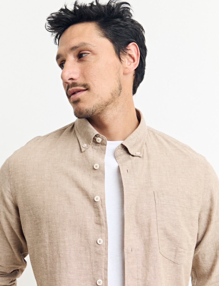 011665 CAMISA DE LINO HARRINGTON LABEL Camel