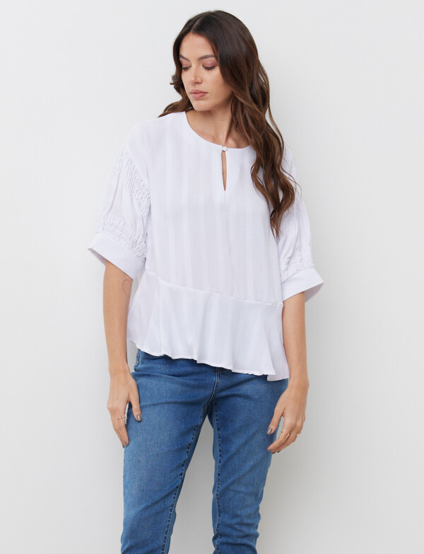 Blusa Manga Frunces BLANCO