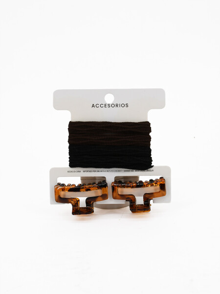 SET GOMITAS Y BROCHES MARRON