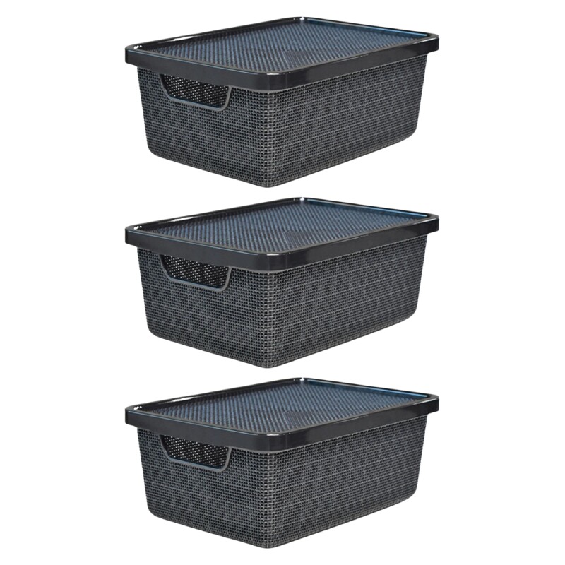 Set x3 Cajas organizadoras con tapa 6 lts NEGRO