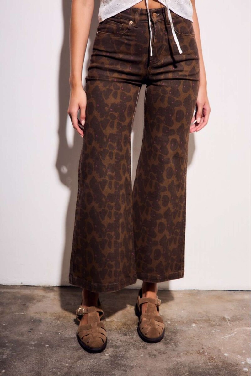 Jean Flared Wide Leg Estampado - Chocolate 