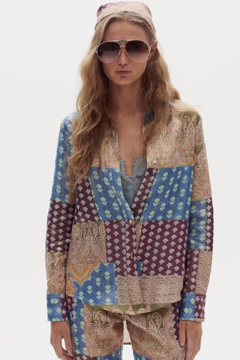 Camisa San Marino en Lino Metalizado Padma Gold Print