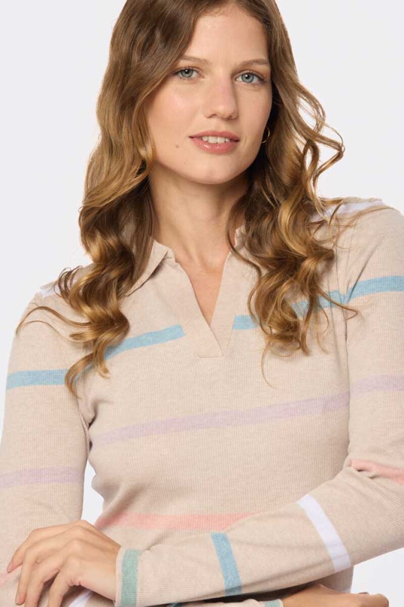 REMERA POLO RAYADA - Beige 