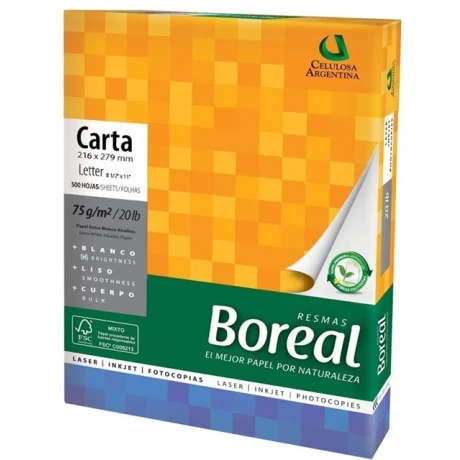 Resma de hojas tamaño carta x500. BOREAL Resma de hojas tamaño carta x500. BOREAL