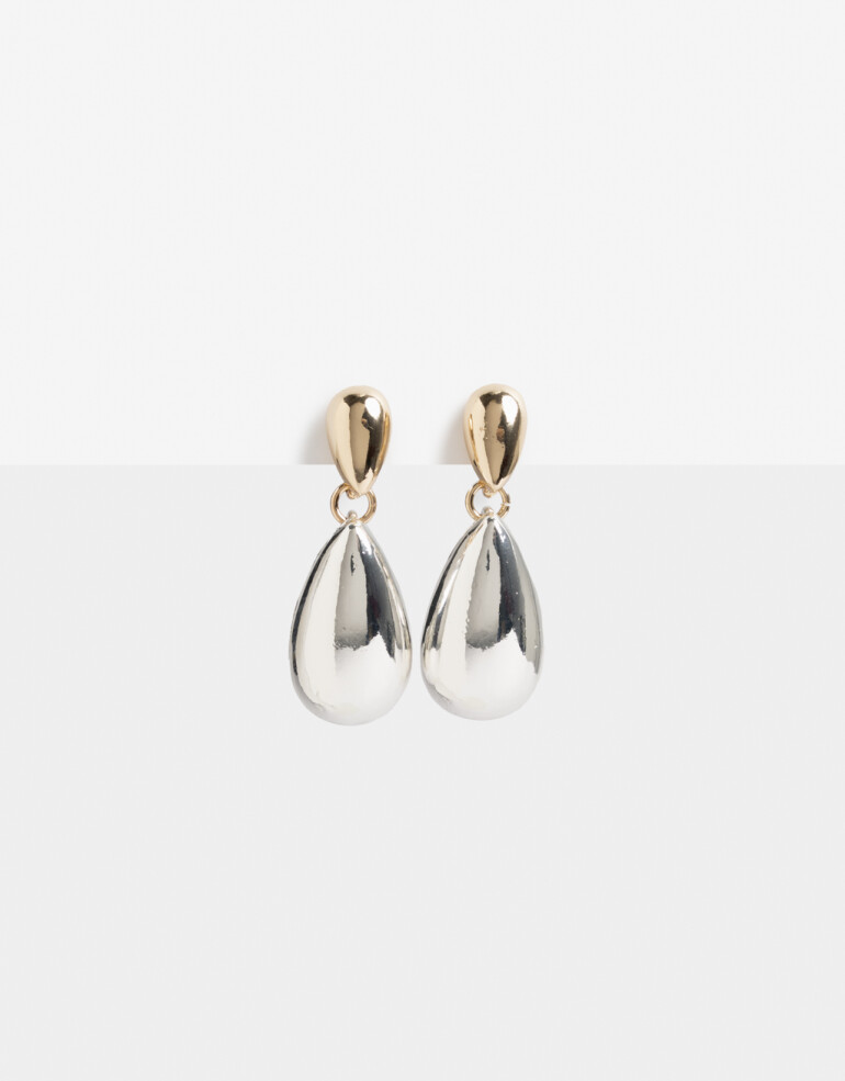 Aros Colgantes Cortos Metal Aros Cortos Gota Biplating - Dorado