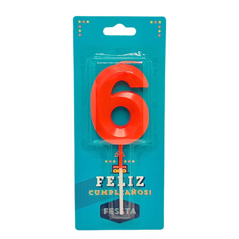 Vela Número 3D Grande Roja SEIS