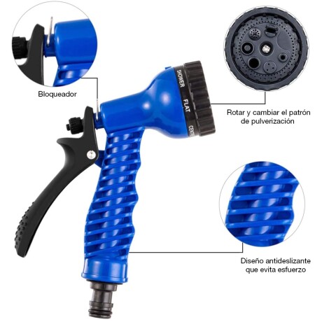 Manguera Flexible Extensible Hasta 15mts + Pistola de Riego Azul