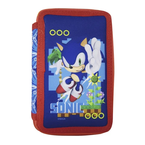 Cartuchera Infantil Sonic 3 Pisos con Cierre 13 x 20 cm U