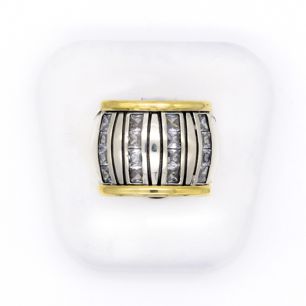 Anillo de plata 925 y double en oro 18 ktes con circonias. 