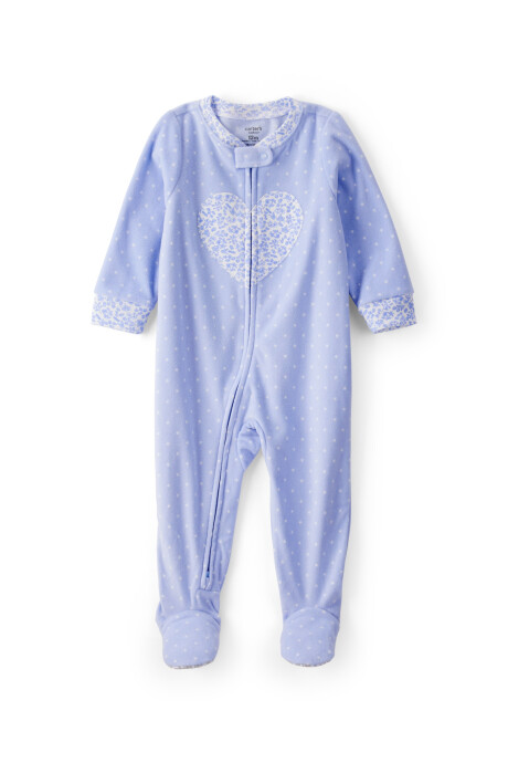 Pijama una pieza de micropolar, con pie, estampa corazón Sin color