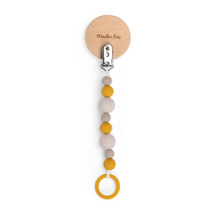 Clip sujetador chupete colgante madera silicona león Moulin Routy Clip sujetador chupete colgante madera silicona león Moulin Routy