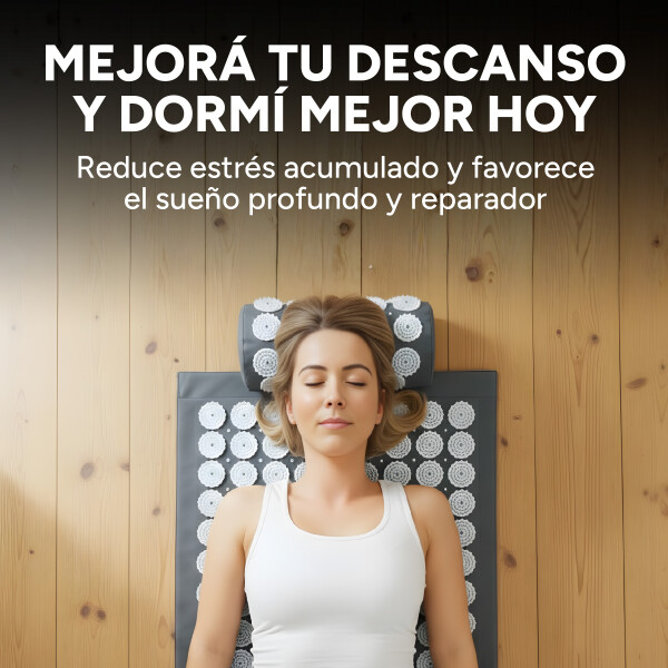 Colchoneta Mat + Almohada Acupuntura Masajeador Relajación Color Gris