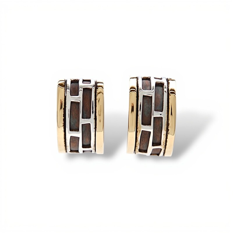 Caravanas Medio aro Labrado-Plata y oro-Sin piedra-CA5073 sinpiedra