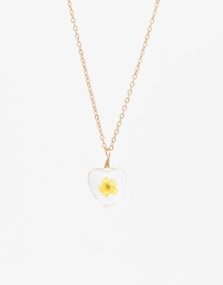 Cadena Corta con Dije Metal Collar De Cadena Con Dije Corazón Flor - Dorado