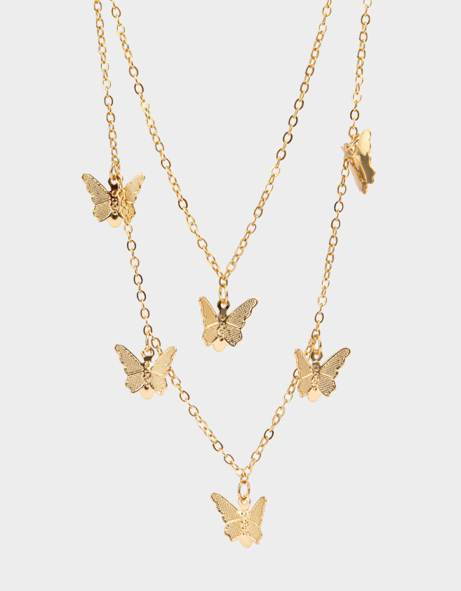 Collares Cortos Mariposas Collar Doble Con Mariposas - Dorado